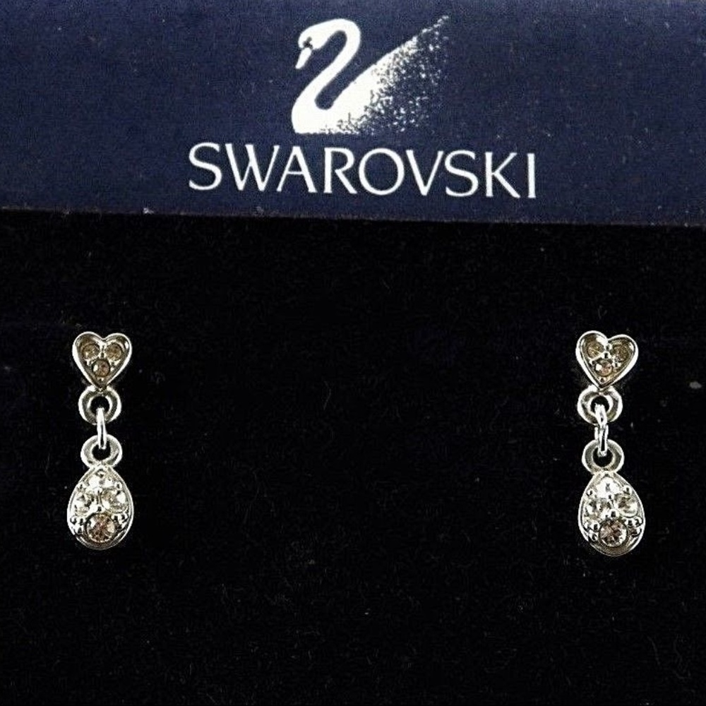 Swarovski Silver Crystal Heart Dangle Earrings